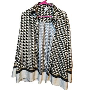 H&M Tunic Blouse Womens Medium Black Ivory Neutral‎ Geo Print Satin Oversized